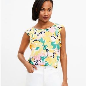 LOFT Floral Ruffle V-back Shell Sz Lg - NWT